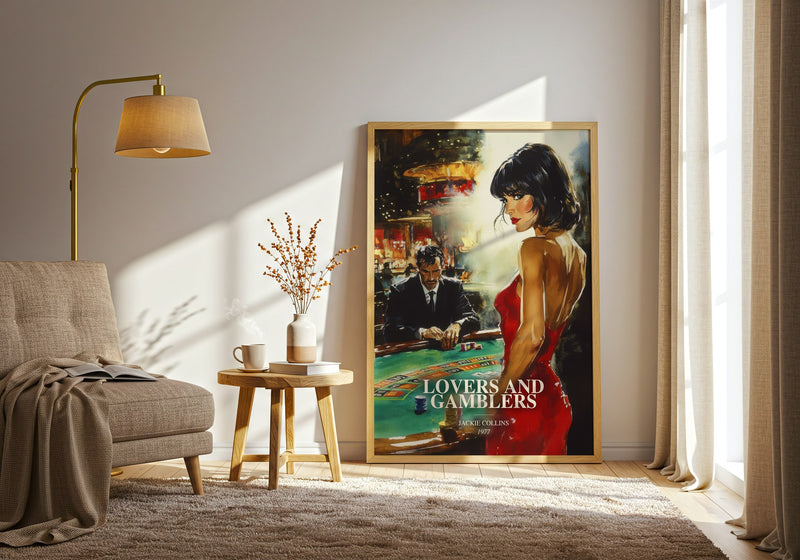 Lovers And Gamblers watercolour print in frame leaning in hallway – romance wall art