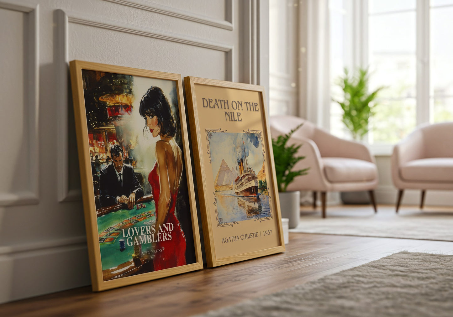 Lovers And Gamblers watercolour print framed by window – literary home decor