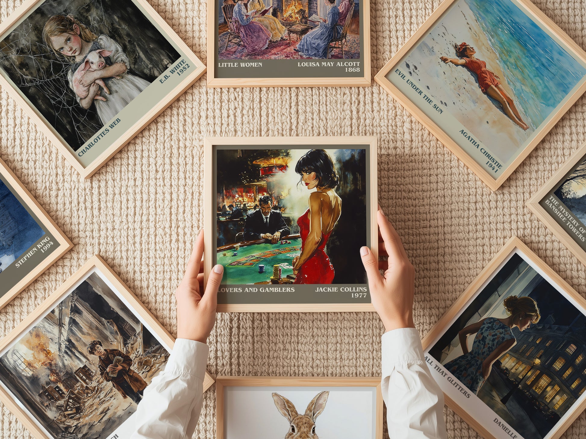Lovers and Gamblers literary print on bookshelf – Jackie Collins fan gift