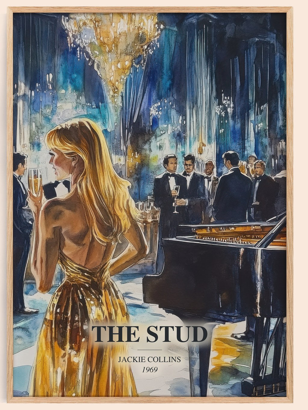 The Stud watercolour book poster by Jackie Collins – framed literary art print