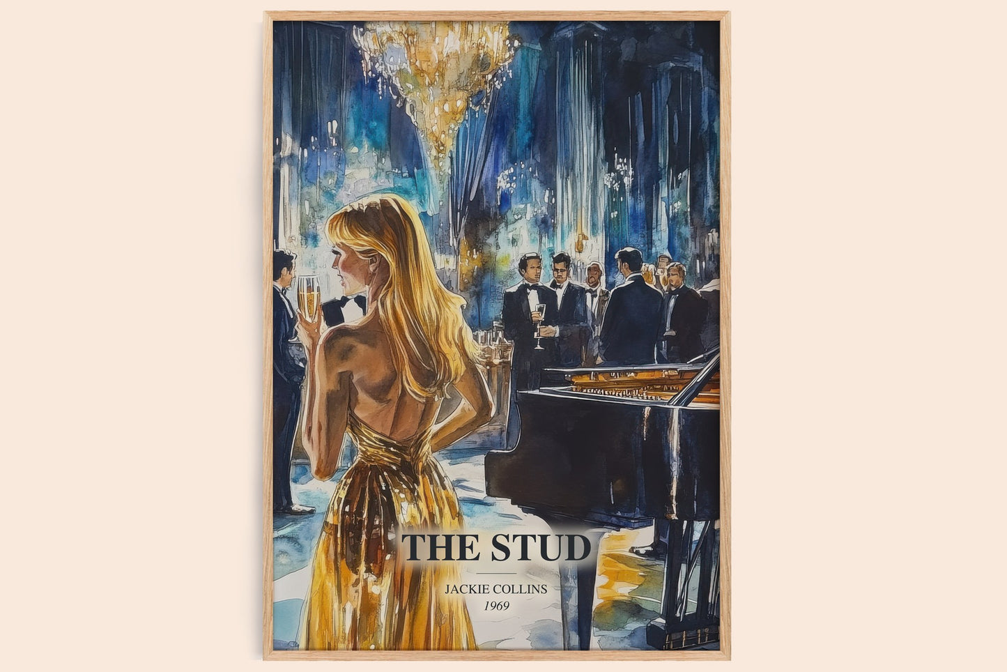The Stud watercolour book poster by Jackie Collins – framed literary art print