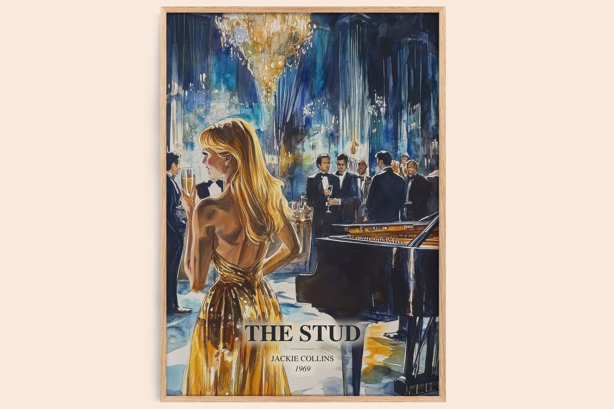 The Stud watercolour book poster by Jackie Collins – framed literary art print