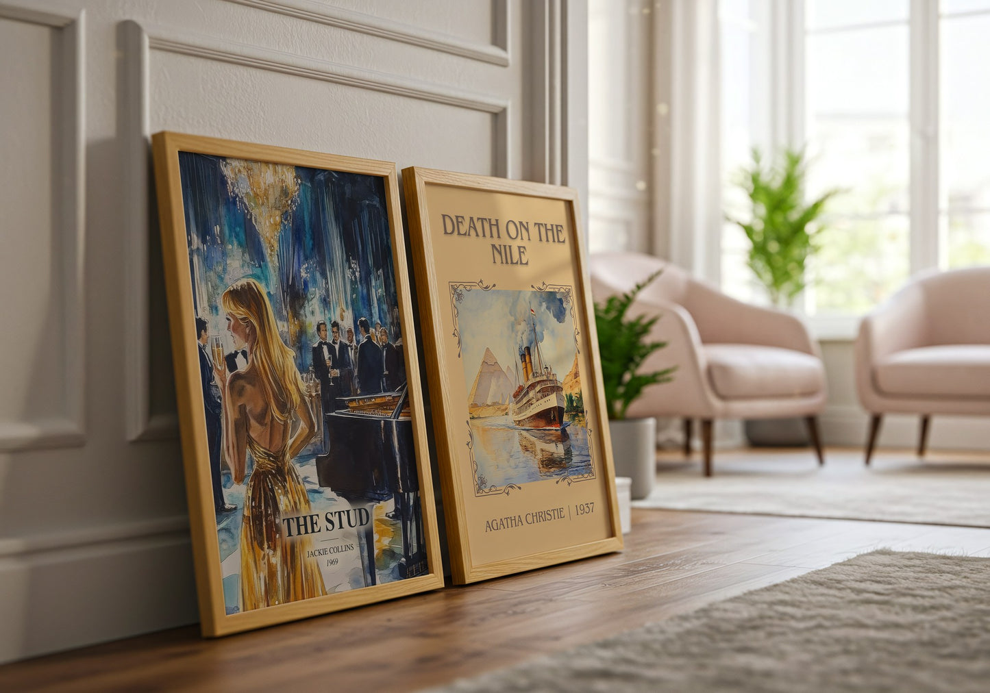 The Stud watercolour print framed by window – literary home decor