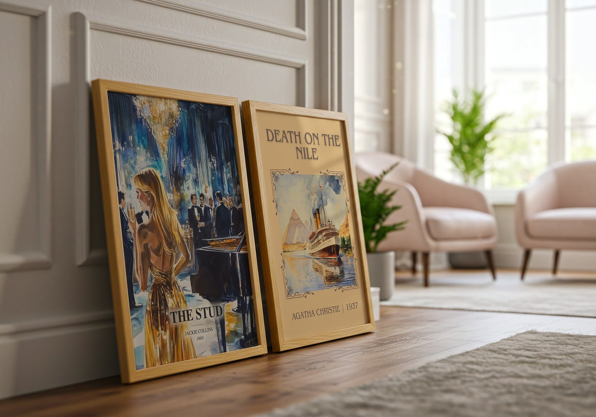 The Stud watercolour print framed by window – literary home decor