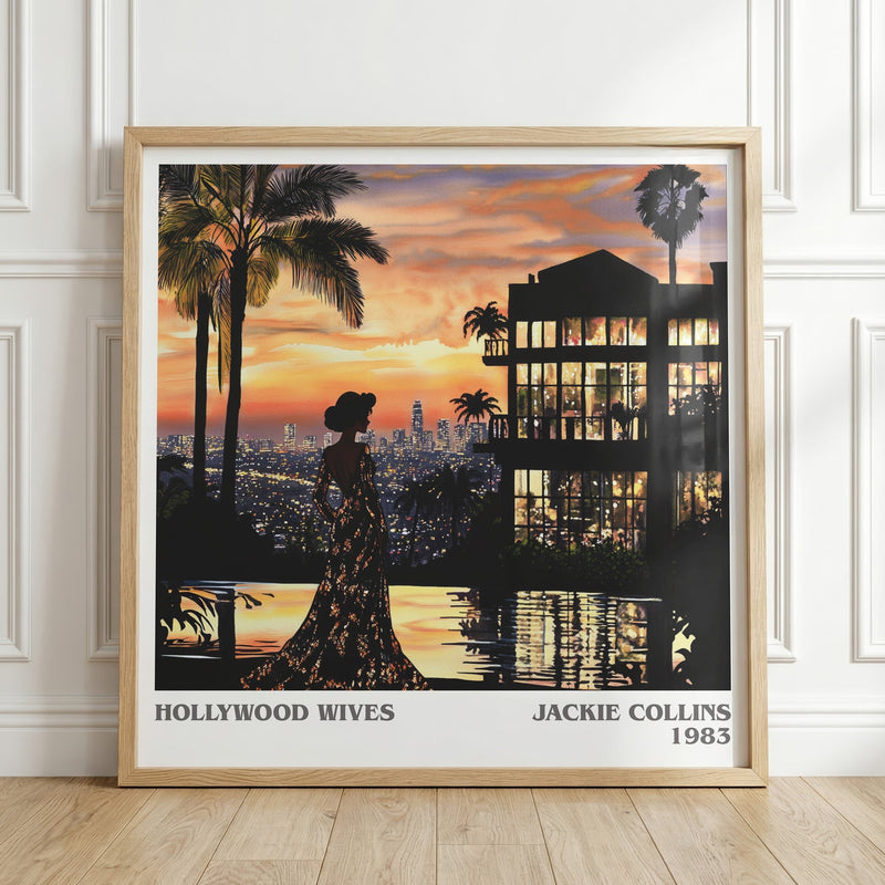 Hollywood Wives literary print in frame leaning in hallway – romance wall art