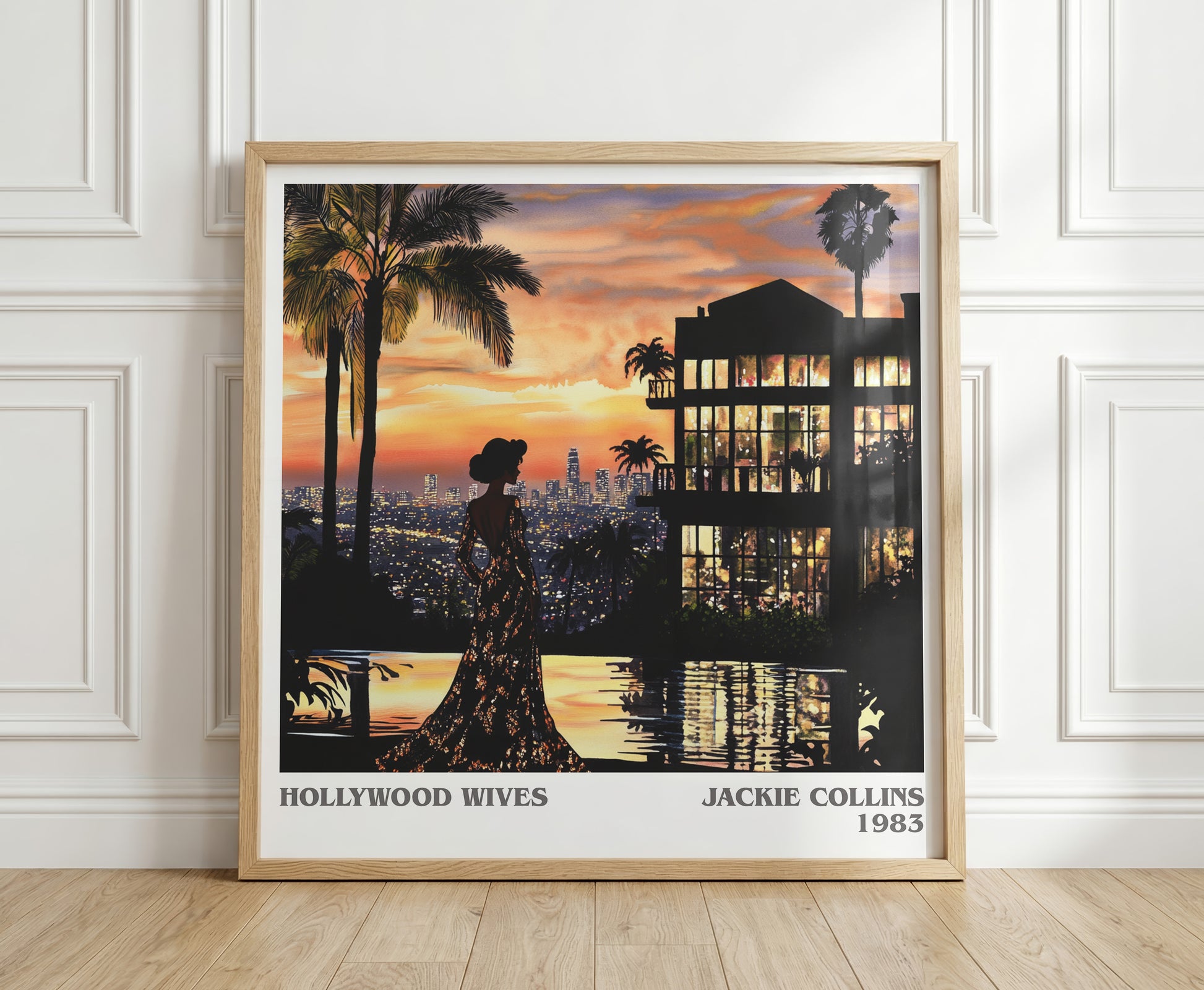 Hollywood Wives literary print in frame leaning in hallway – romance wall art
