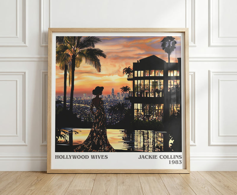 Hollywood Wives literary print in frame leaning in hallway – romance wall art