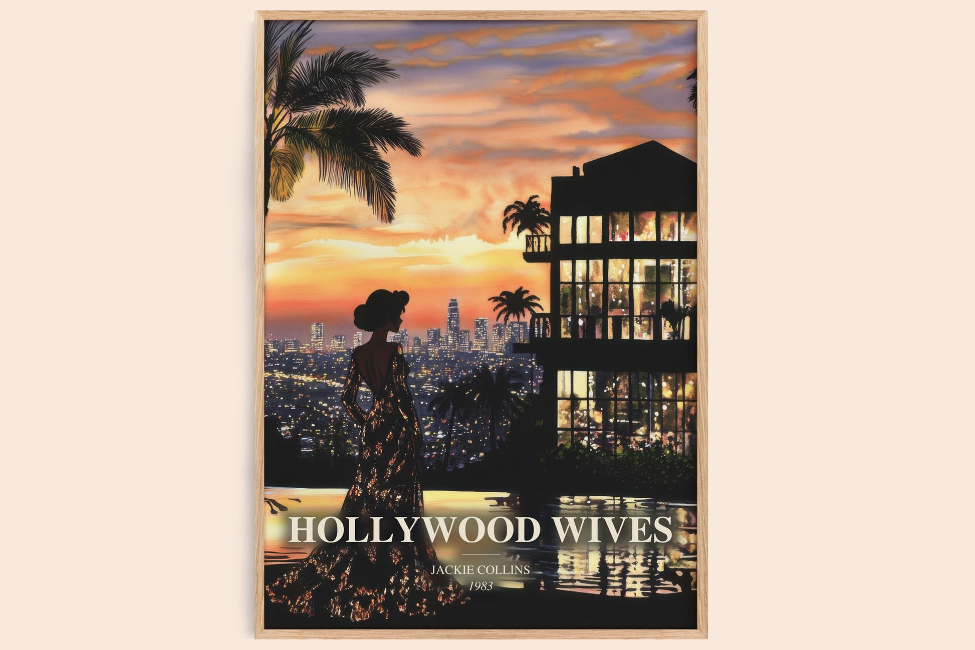 Hollywood Wives watercolour book poster by Jackie Collins – framed literary art print