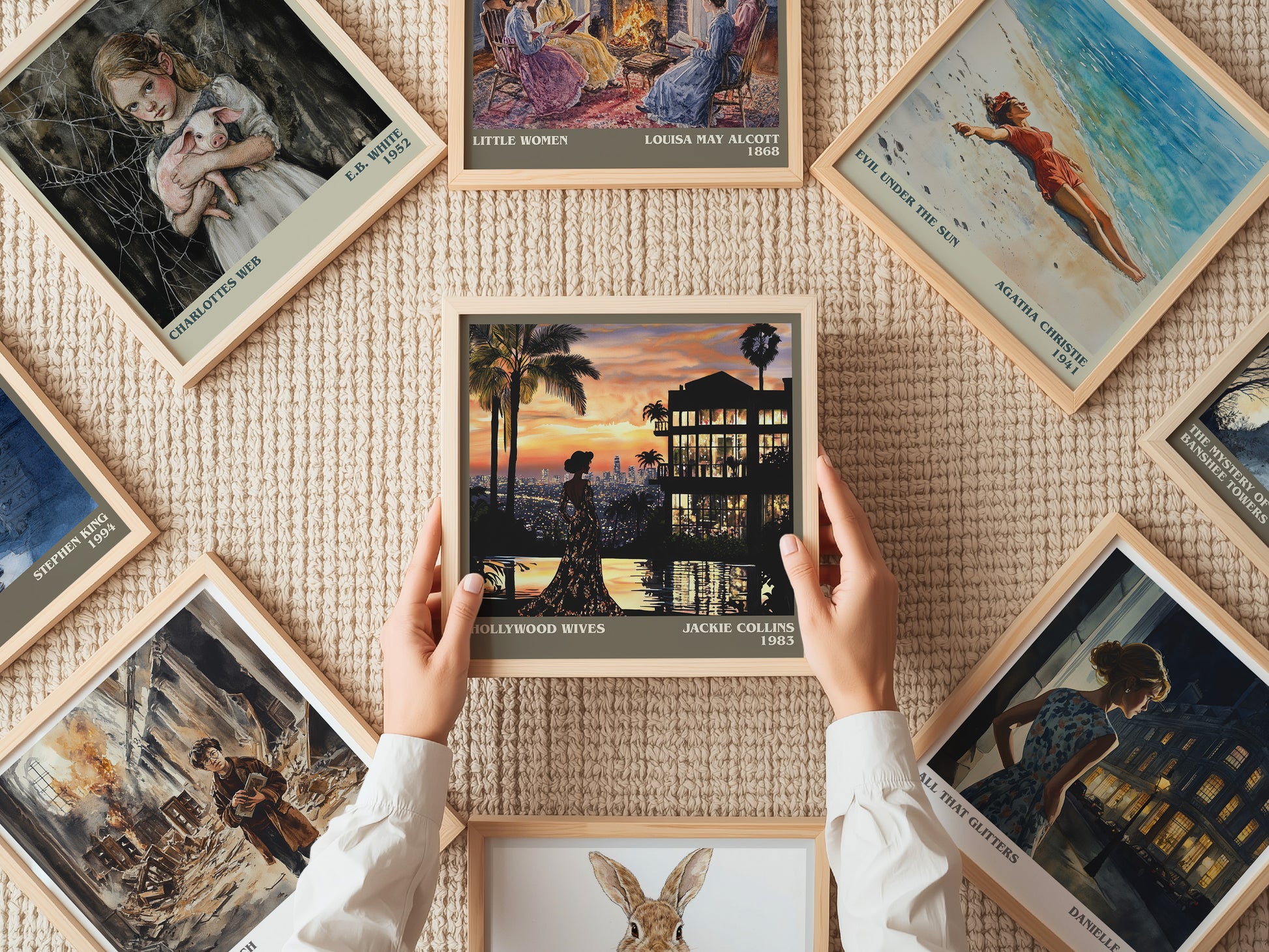 Hollywood Wives literary print on bookshelf – Jackie Collins fan gift