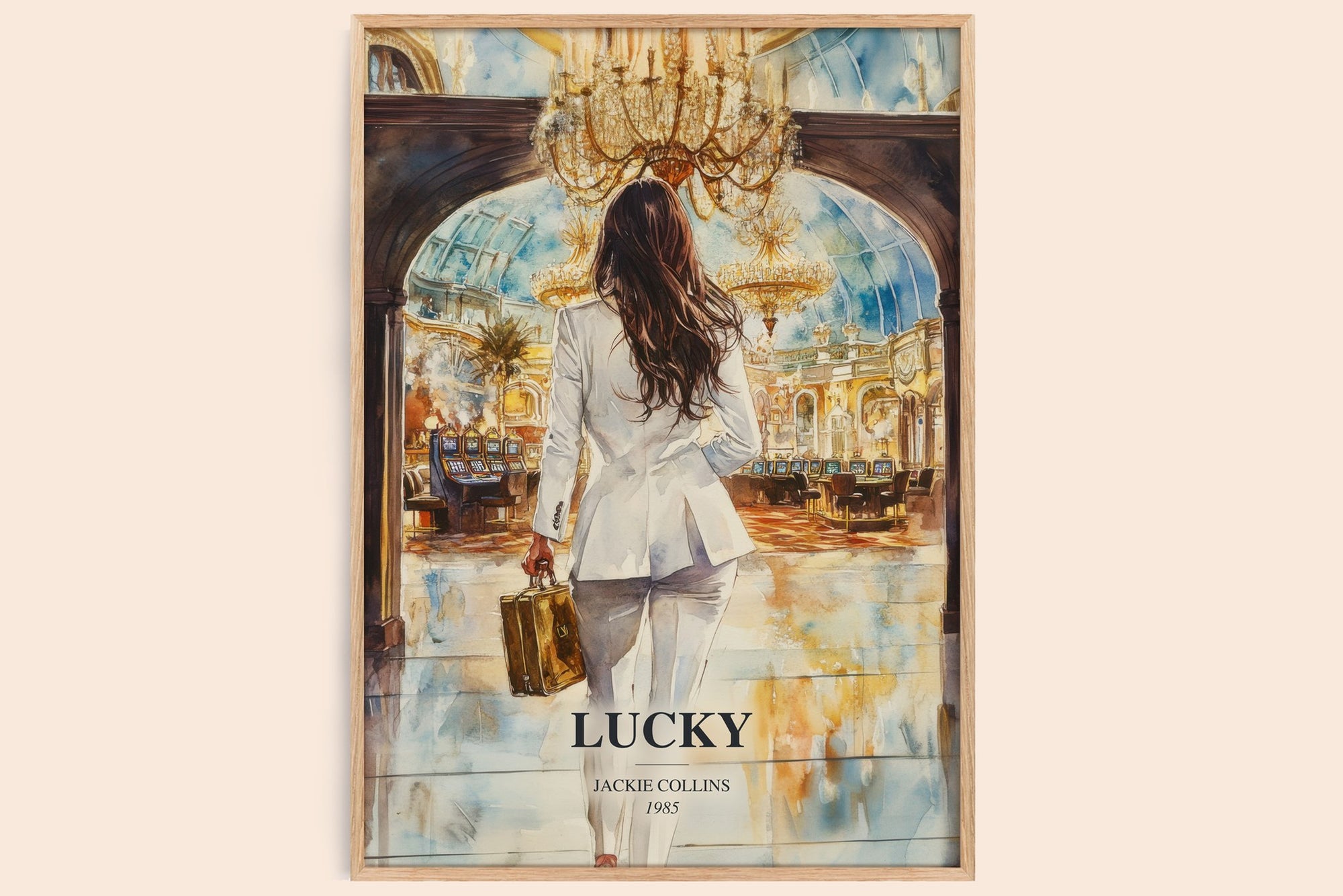 Lucky watercolour book poster by Jackie Collins – framed literary art print