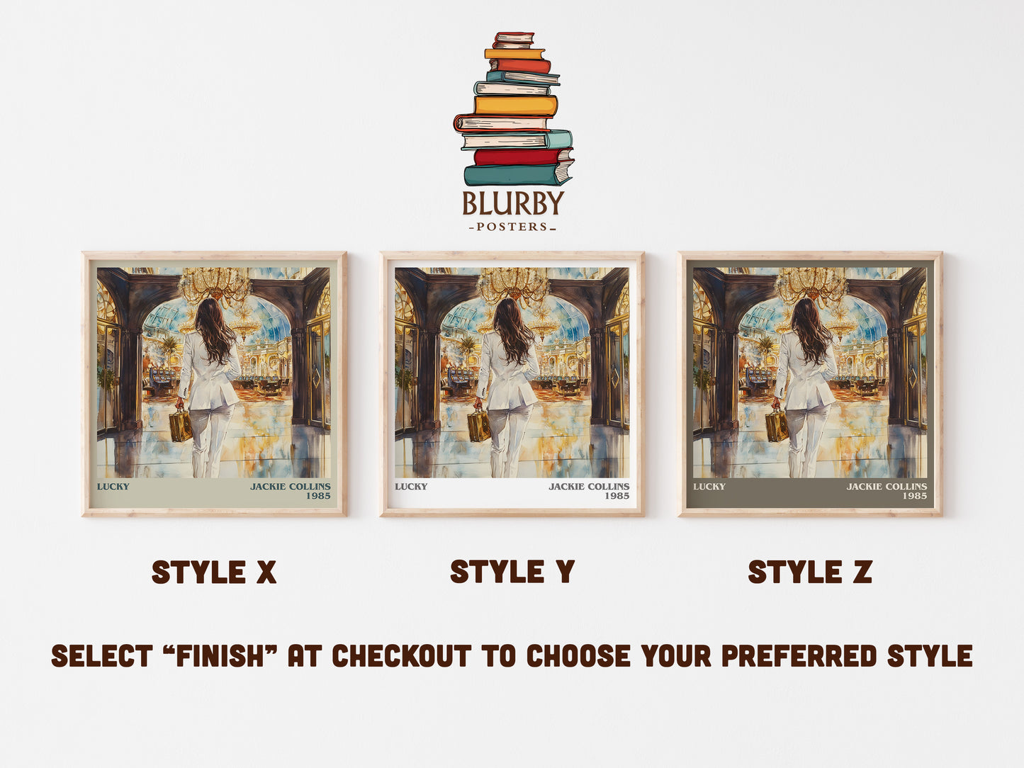 Lucky literary art print colour and style options – Jackie Collins book art