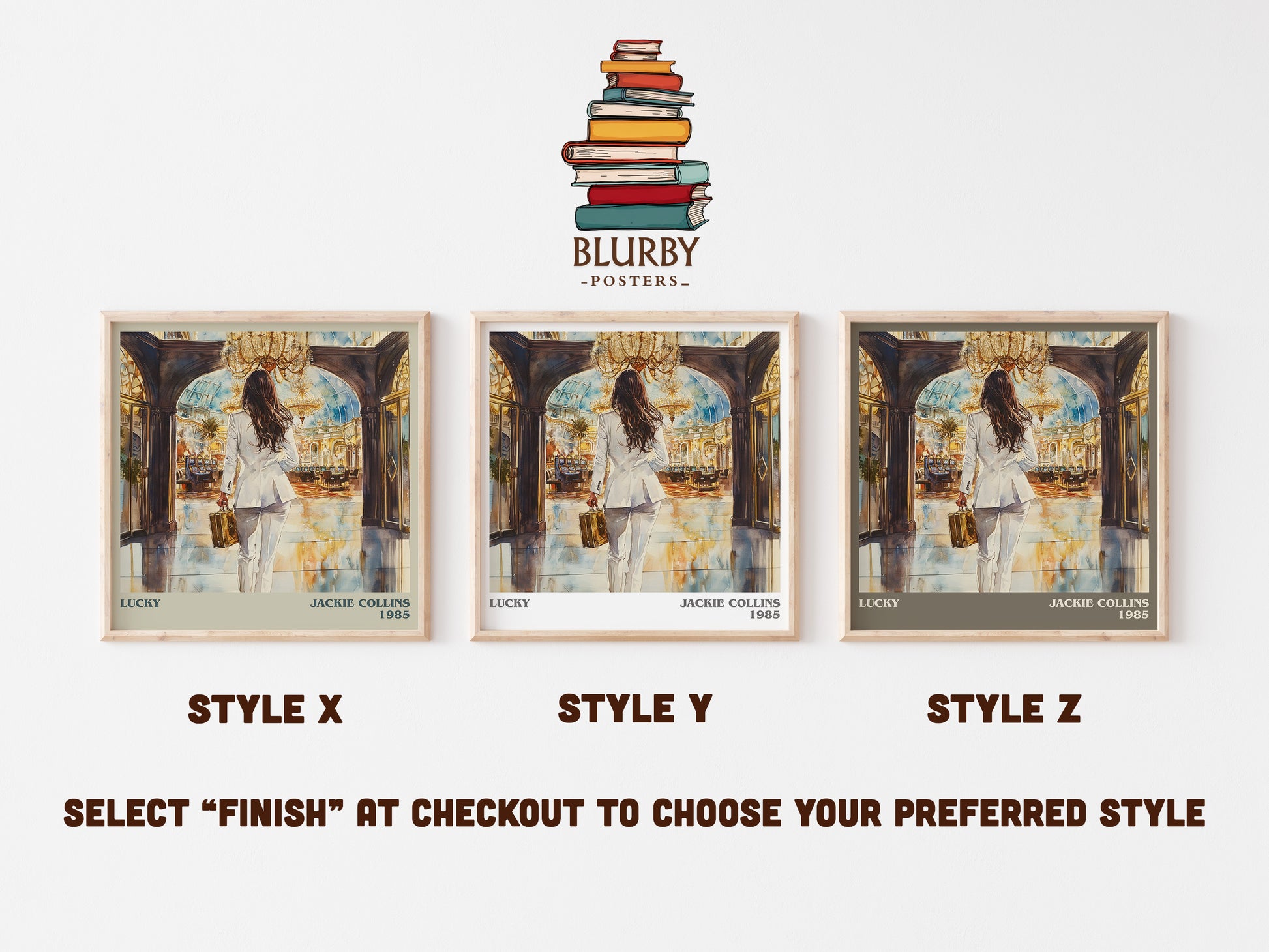 Lucky literary art print colour and style options – Jackie Collins book art