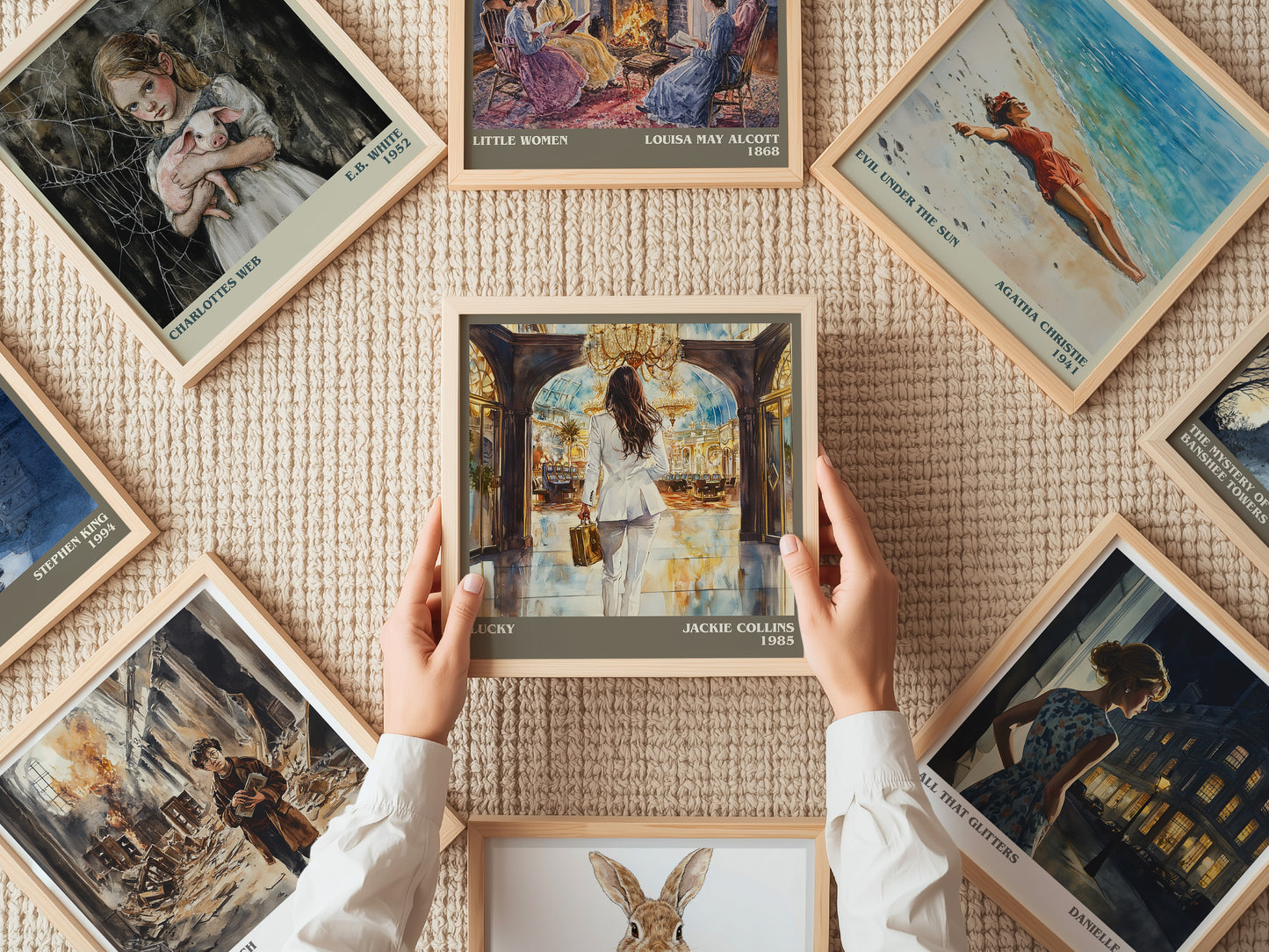 Lucky literary print on bookshelf – Jackie Collins fan gift
