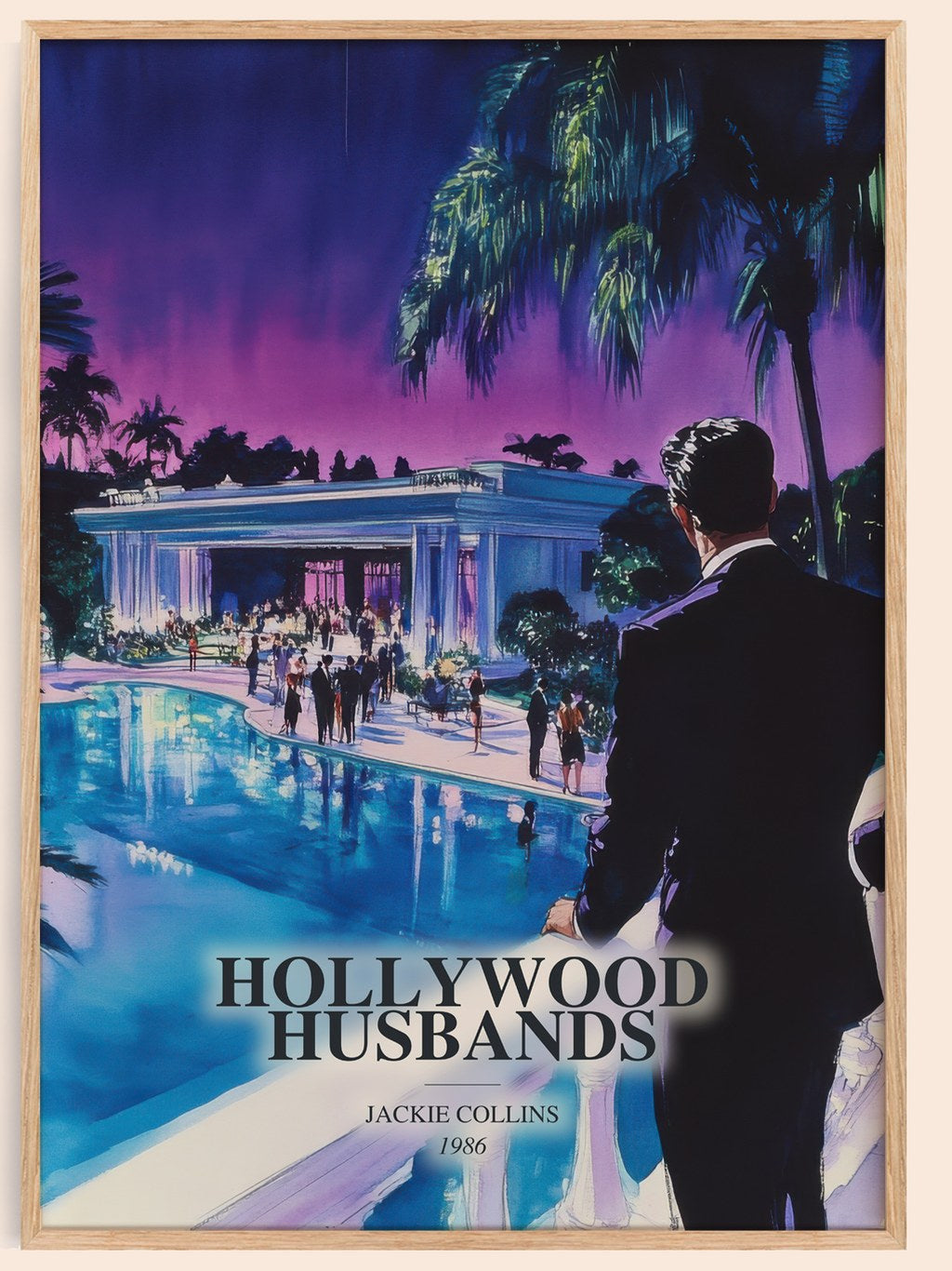 Hollywood Husbands watercolour book poster by Jackie Collins – framed literary art print