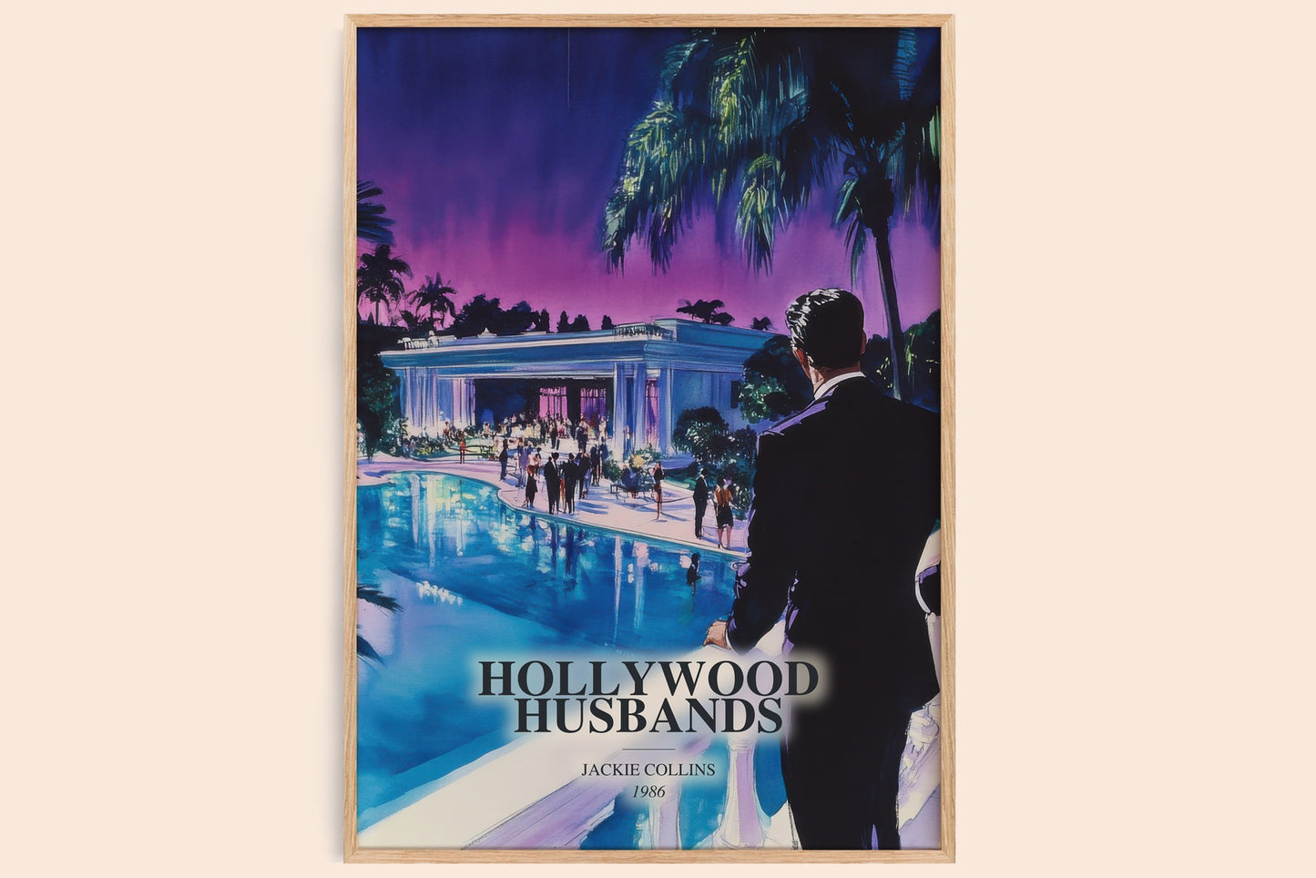 Hollywood Husbands watercolour book poster by Jackie Collins – framed literary art print