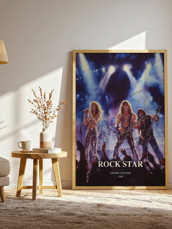Rock Star watercolour print in frame leaning in hallway – contemporary fiction wall art