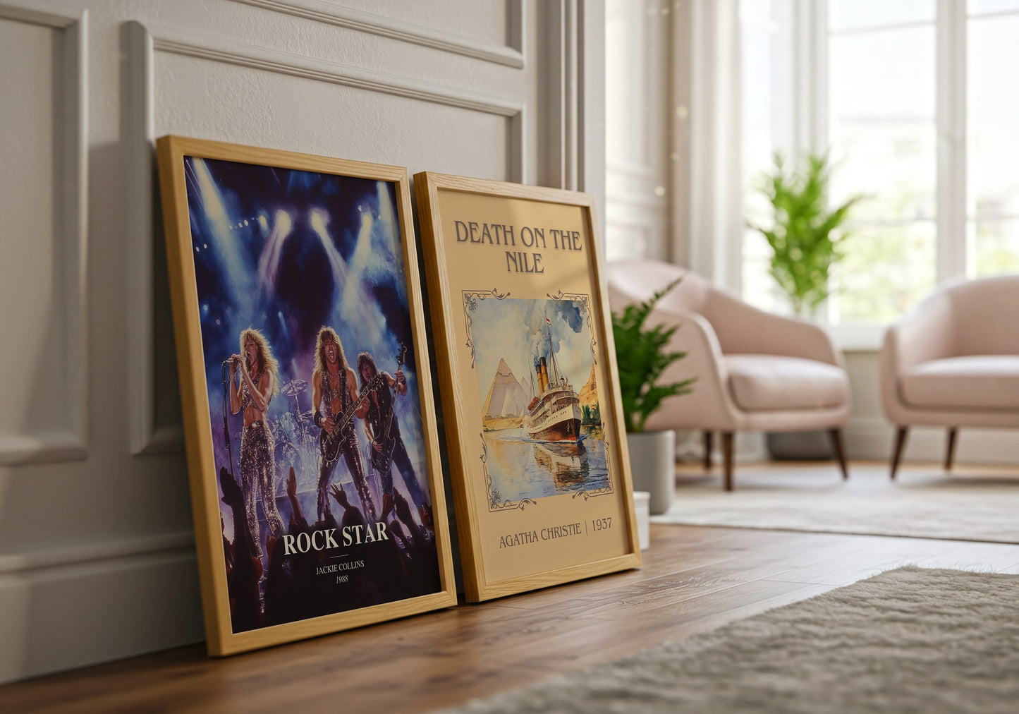 Rock Star watercolour print framed by window – literary home decor