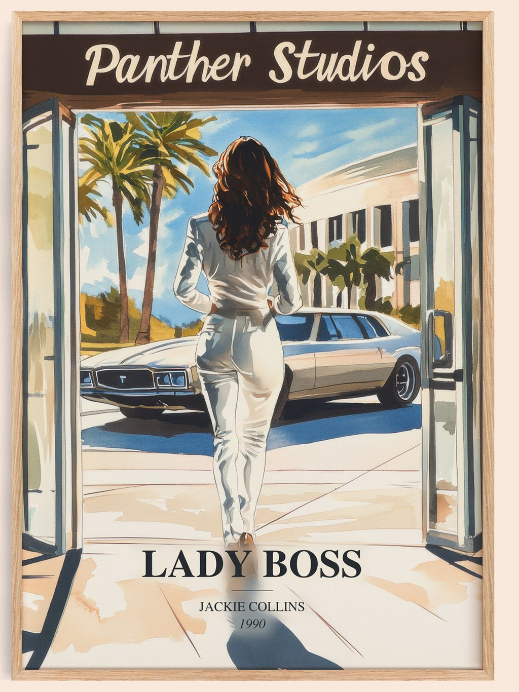 Lady Boss watercolour book poster by Jackie Collins – framed literary art print