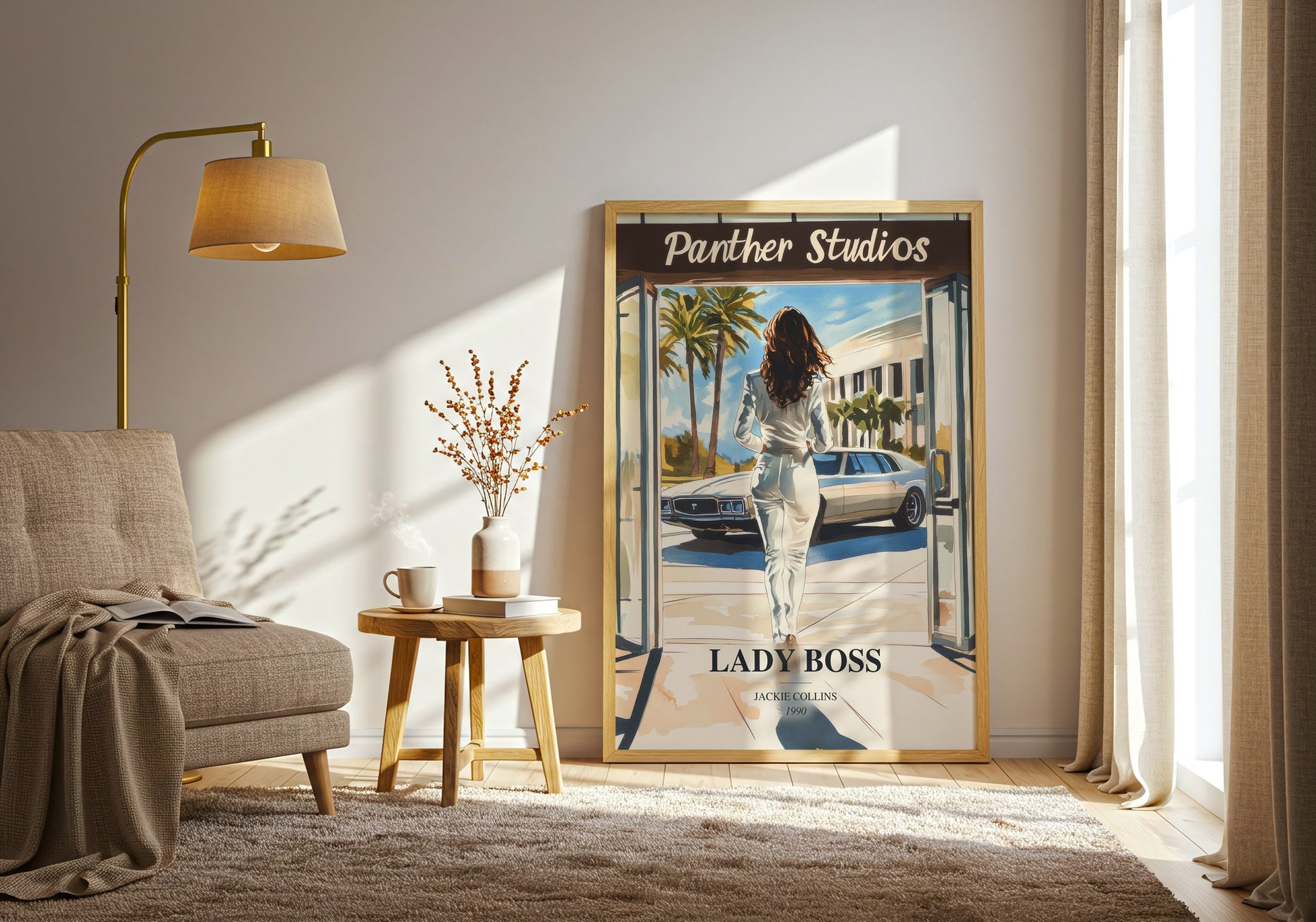 Lady Boss watercolour print in frame leaning in hallway – contemporary fiction wall art
