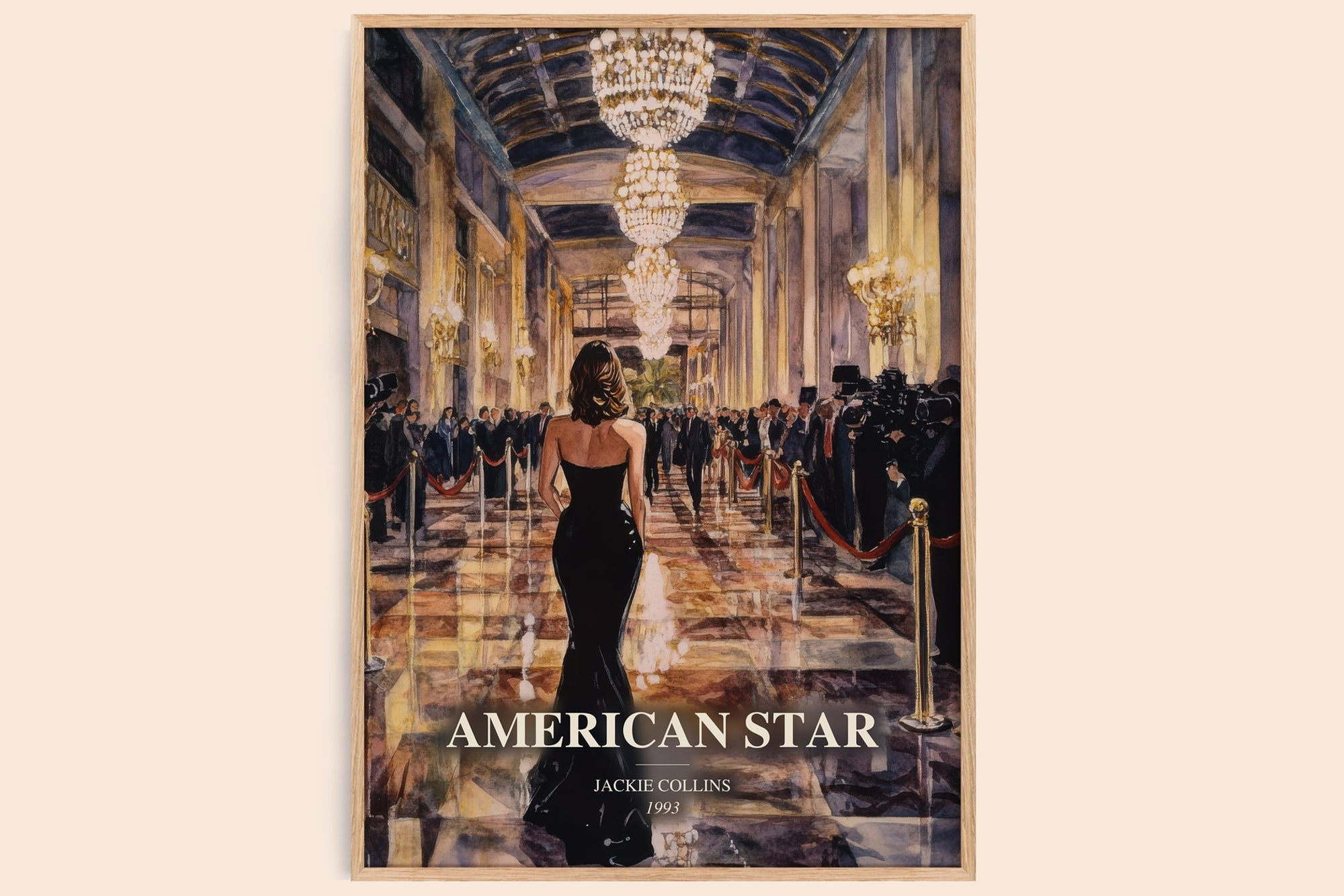 American Star watercolour book poster by Jackie Collins – framed literary art print