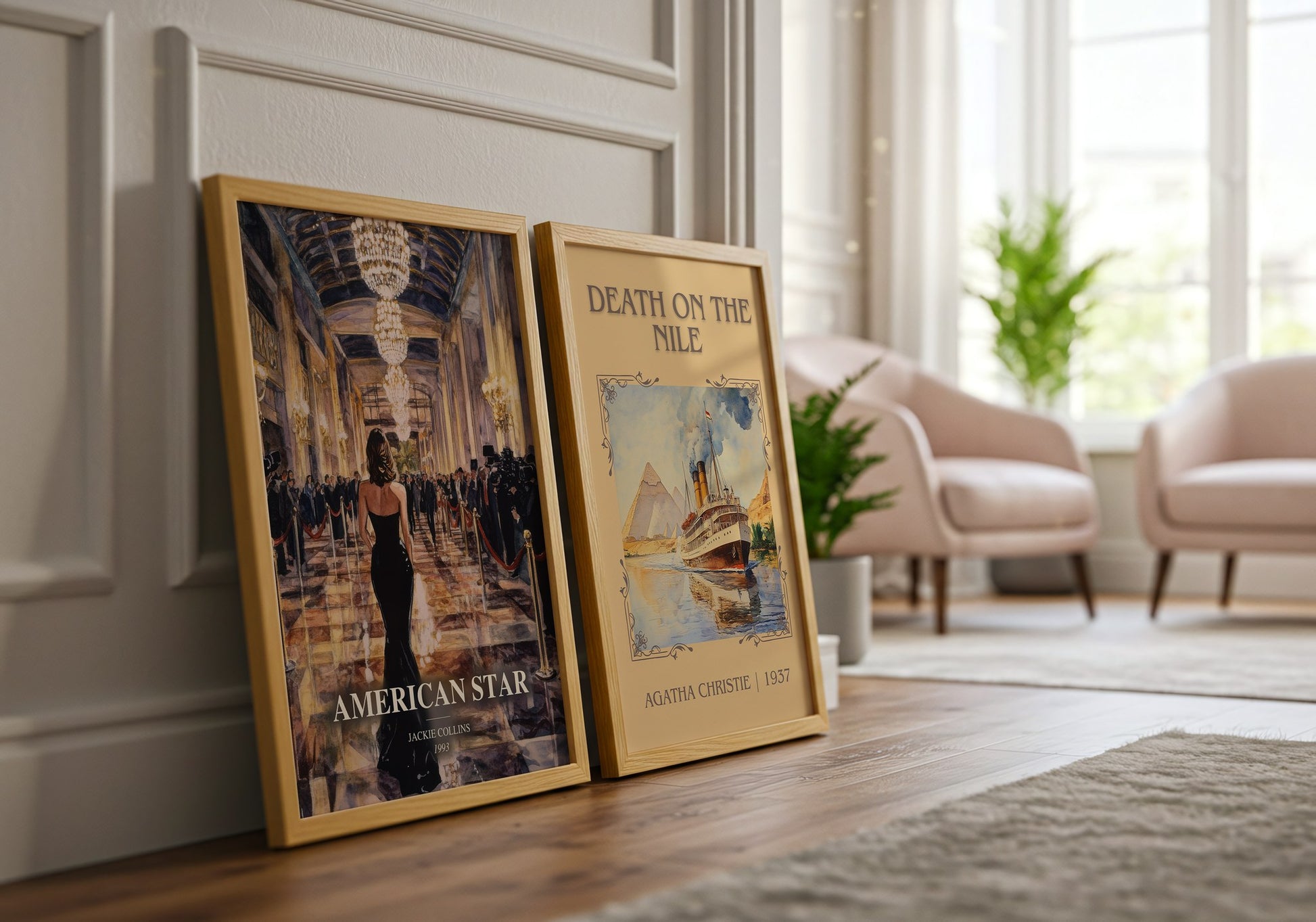 American Star watercolour print framed by window – literary home decor