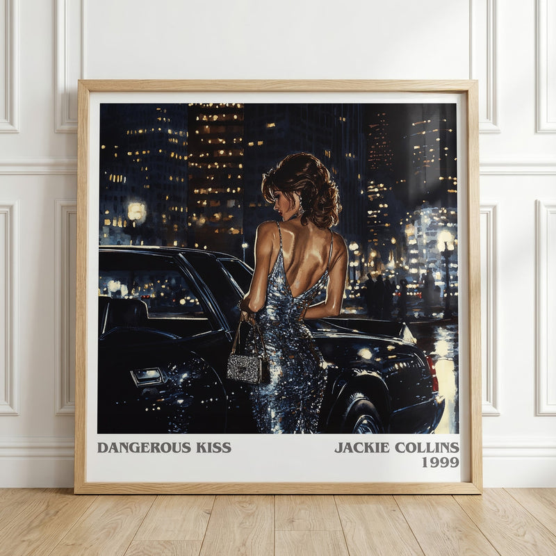 Dangerous Kiss literary print in frame leaning in hallway – romance wall art