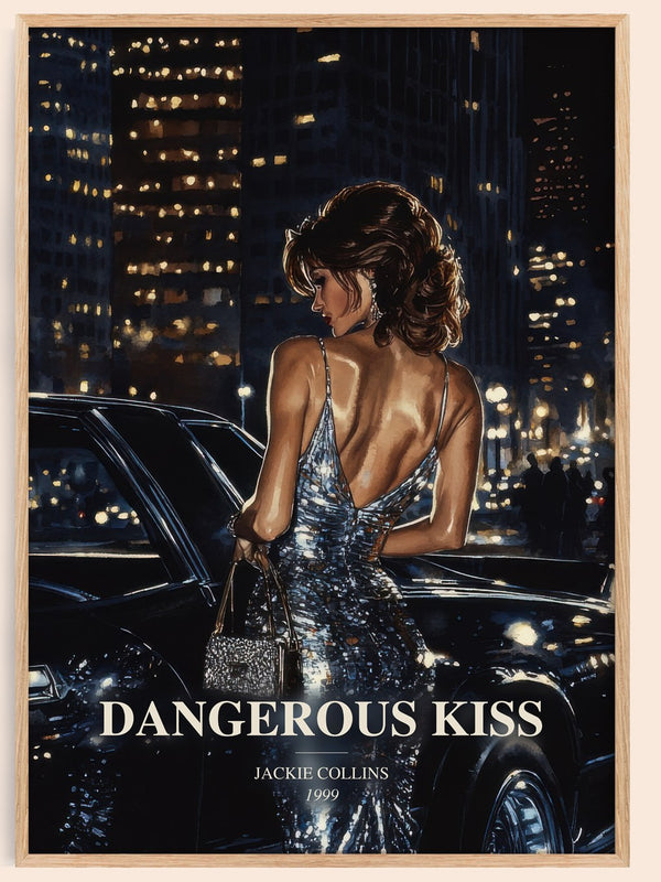 Dangerous Kiss watercolour book poster by Jackie Collins – framed literary art print