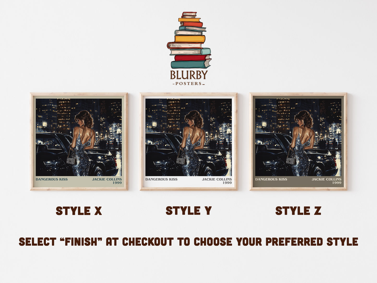 Dangerous Kiss literary art print colour and style options – Jackie Collins book art