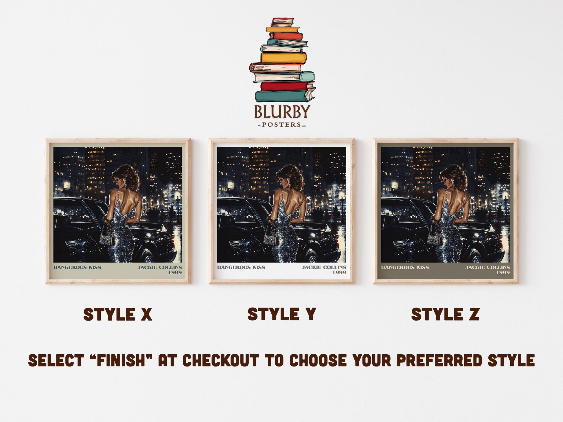 Dangerous Kiss literary art print colour and style options – Jackie Collins book art