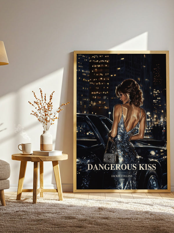 Dangerous Kiss watercolour print in frame leaning in hallway – romance wall art