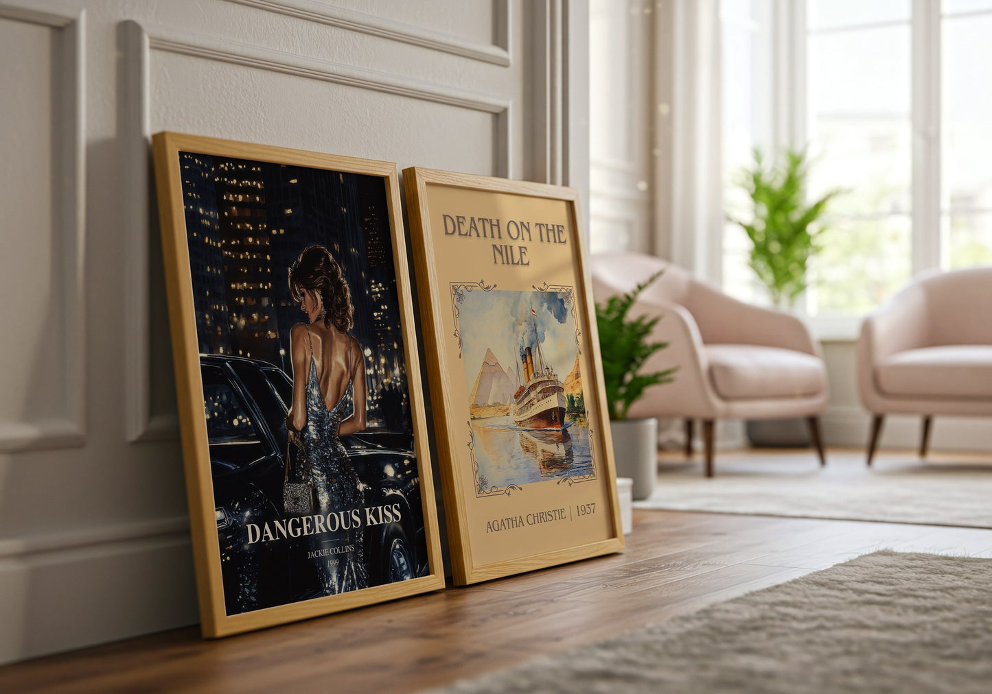 Dangerous Kiss watercolour print framed by window – literary home decor