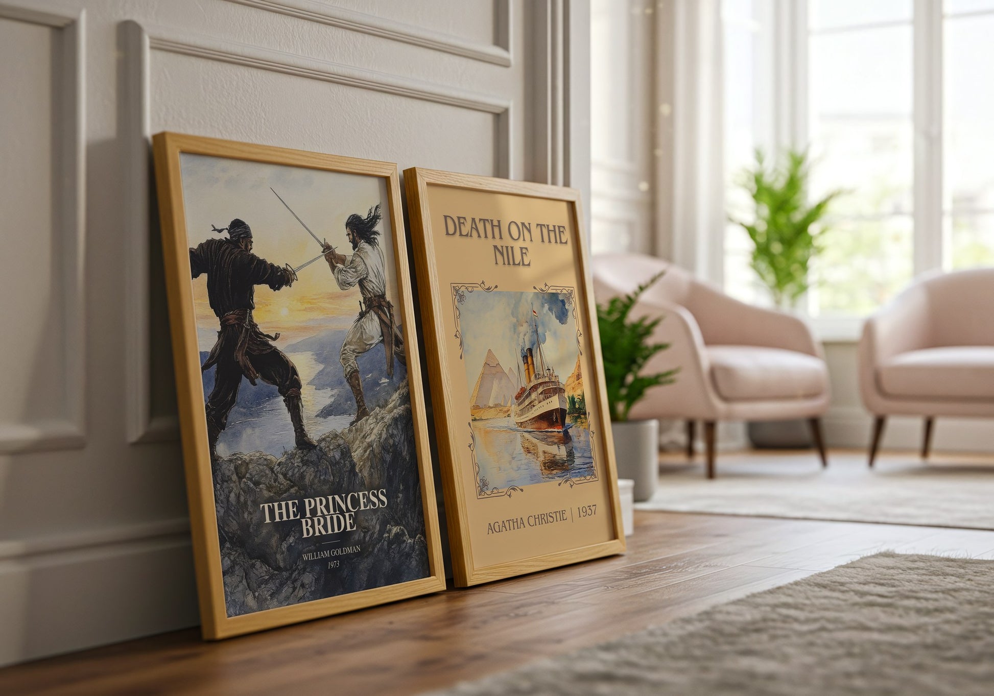 The Princess Bride watercolour print framed by window – literary home decor