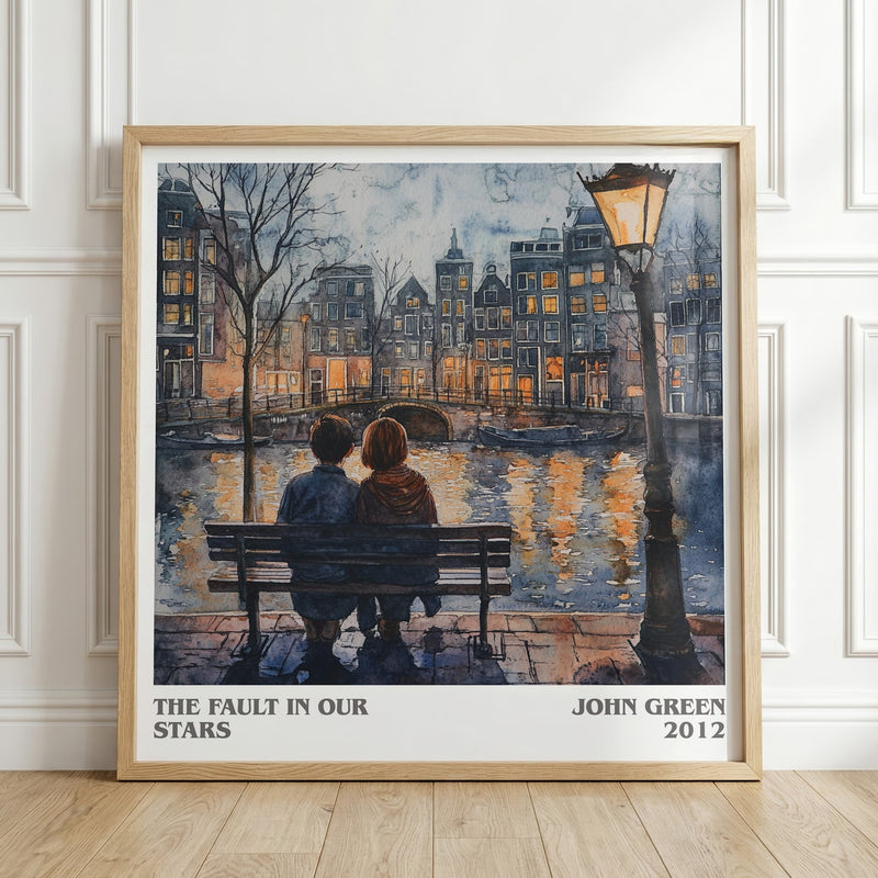 The Fault in Our Stars literary print in frame leaning in hallway – young adult wall art