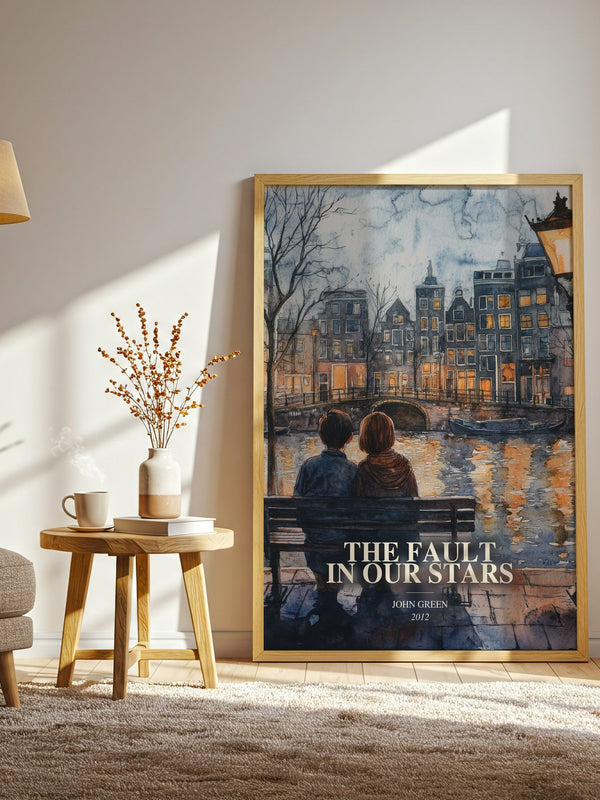 The Fault In Our Stars watercolour print in frame leaning in hallway – young adult wall art