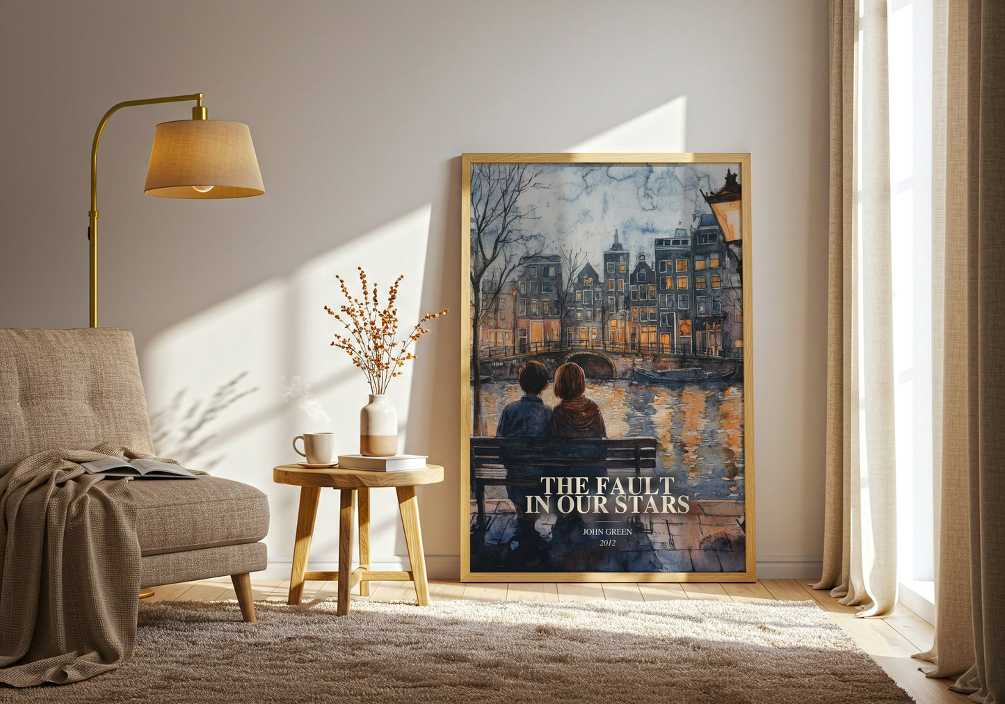 The Fault In Our Stars watercolour print in frame leaning in hallway – young adult wall art