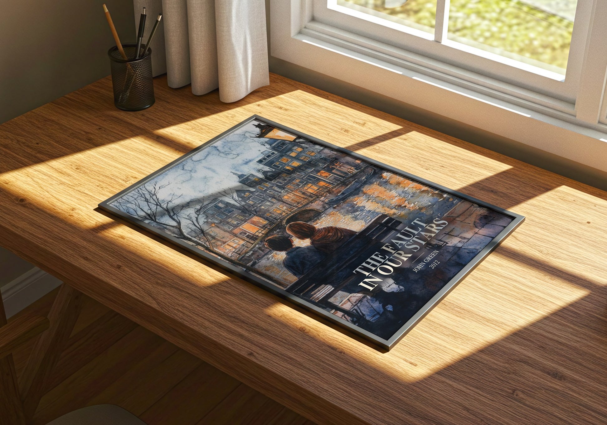 The Fault In Our Stars watercolour book poster framed on wall – young adult wall art
