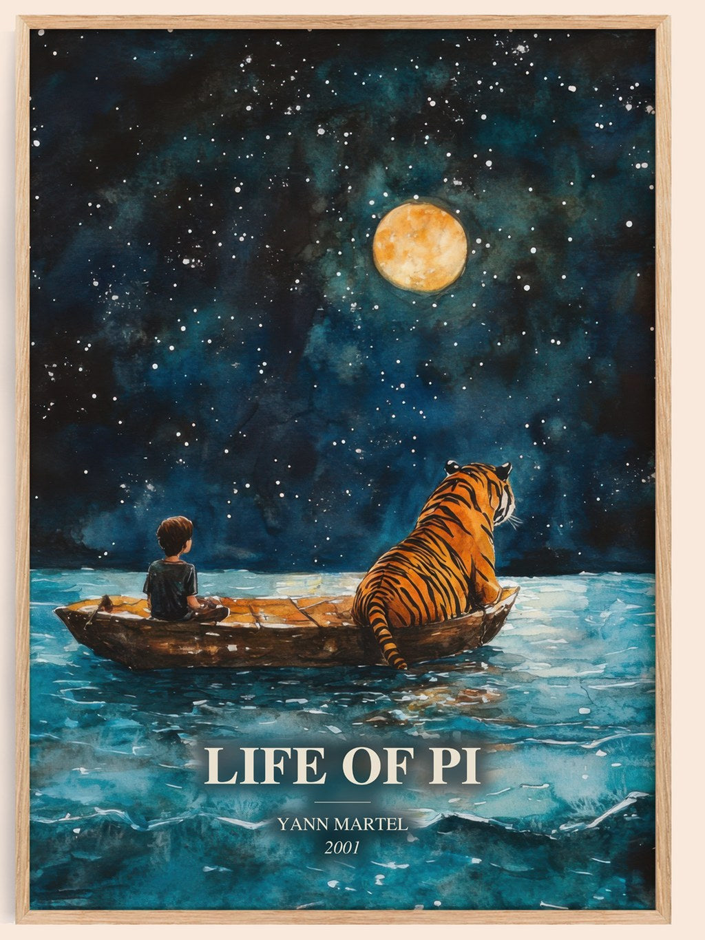 Life Of Pi watercolour book poster by Yann Martel – framed literary art print