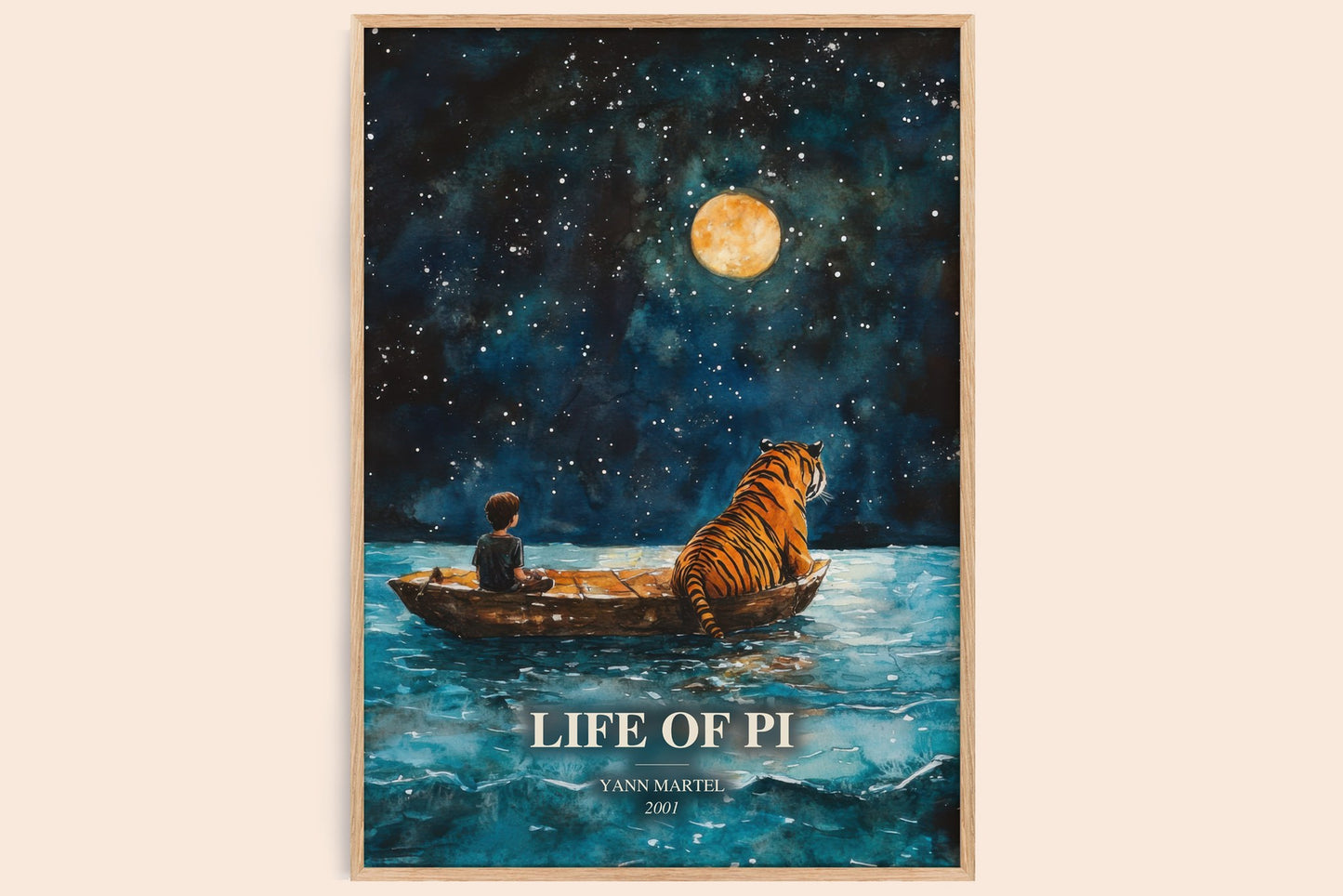 Life Of Pi watercolour book poster by Yann Martel – framed literary art print