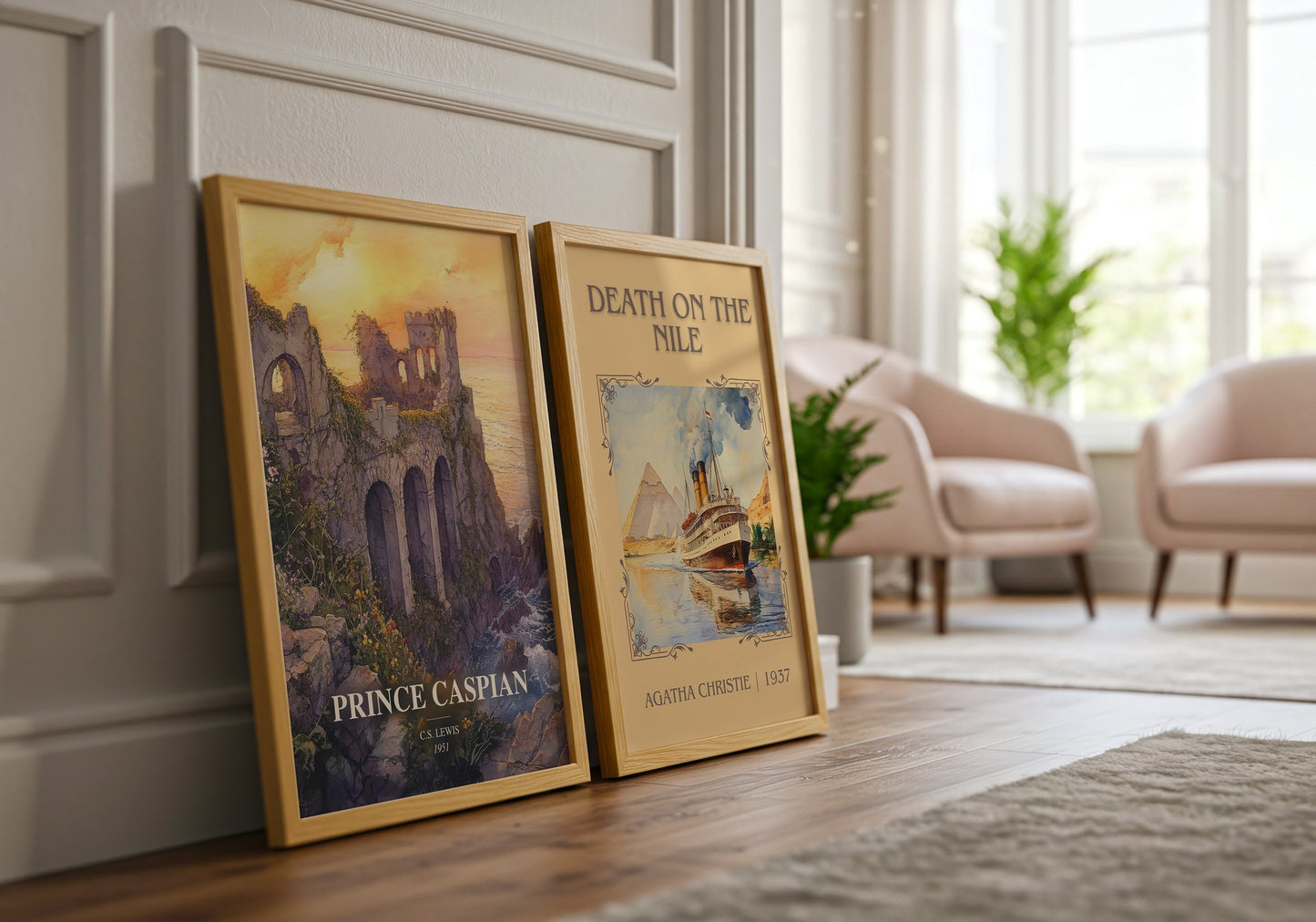 Prince Caspian watercolour print framed by window – literary home decor