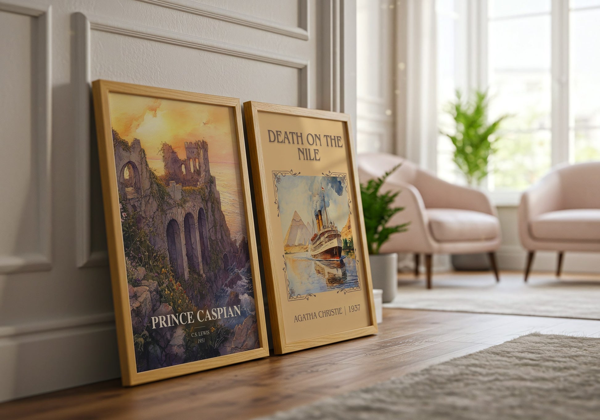 Prince Caspian watercolour print framed by window – literary home decor