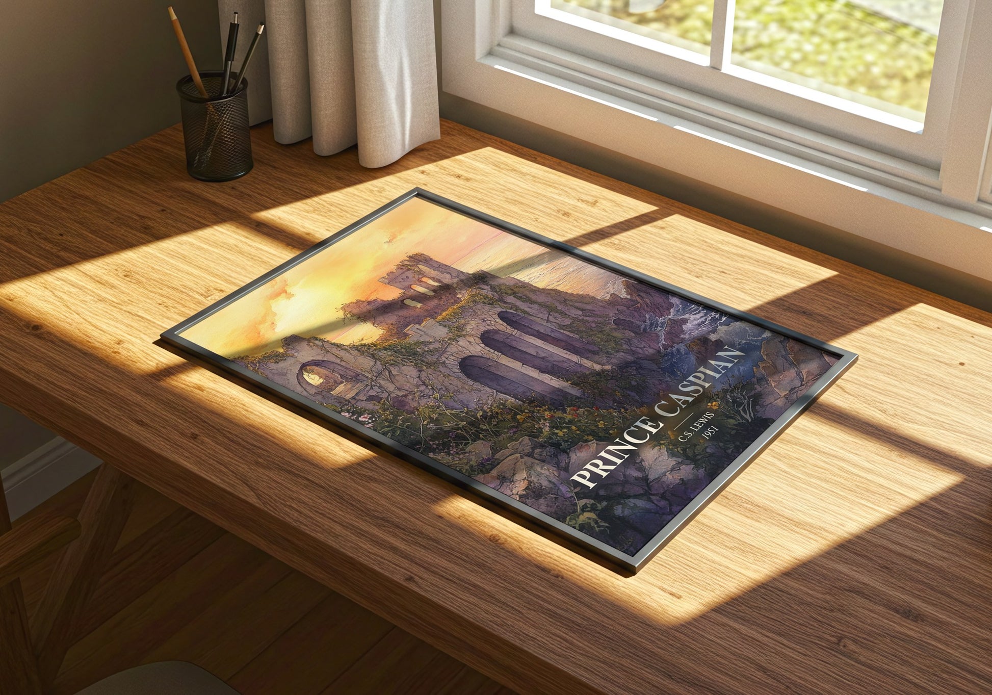 Prince Caspian watercolour book poster framed on wall – fantasy wall art