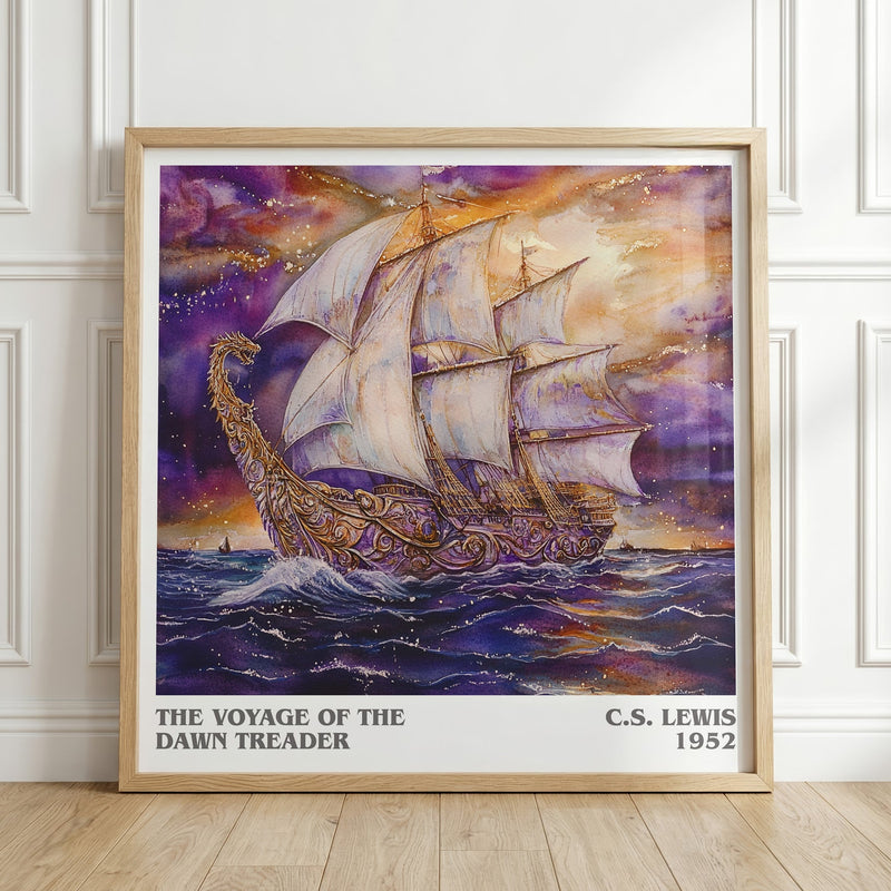 The Voyage of the Dawn Treader literary print in frame leaning in hallway – childrens wall art