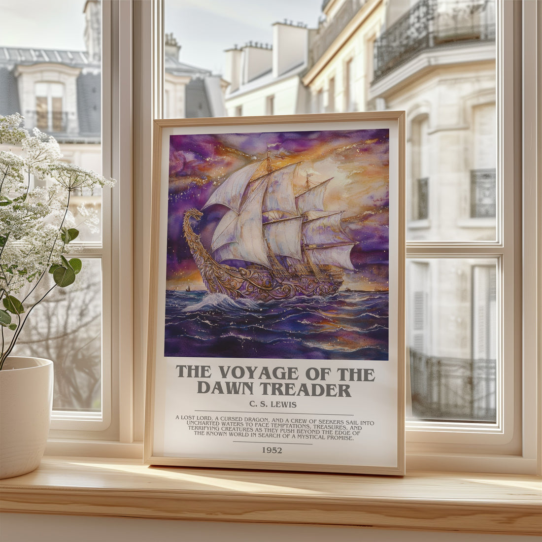 The Voyage of the Dawn Treader Bookish Wall Art by C. S. Lewis – framed print by a bright window