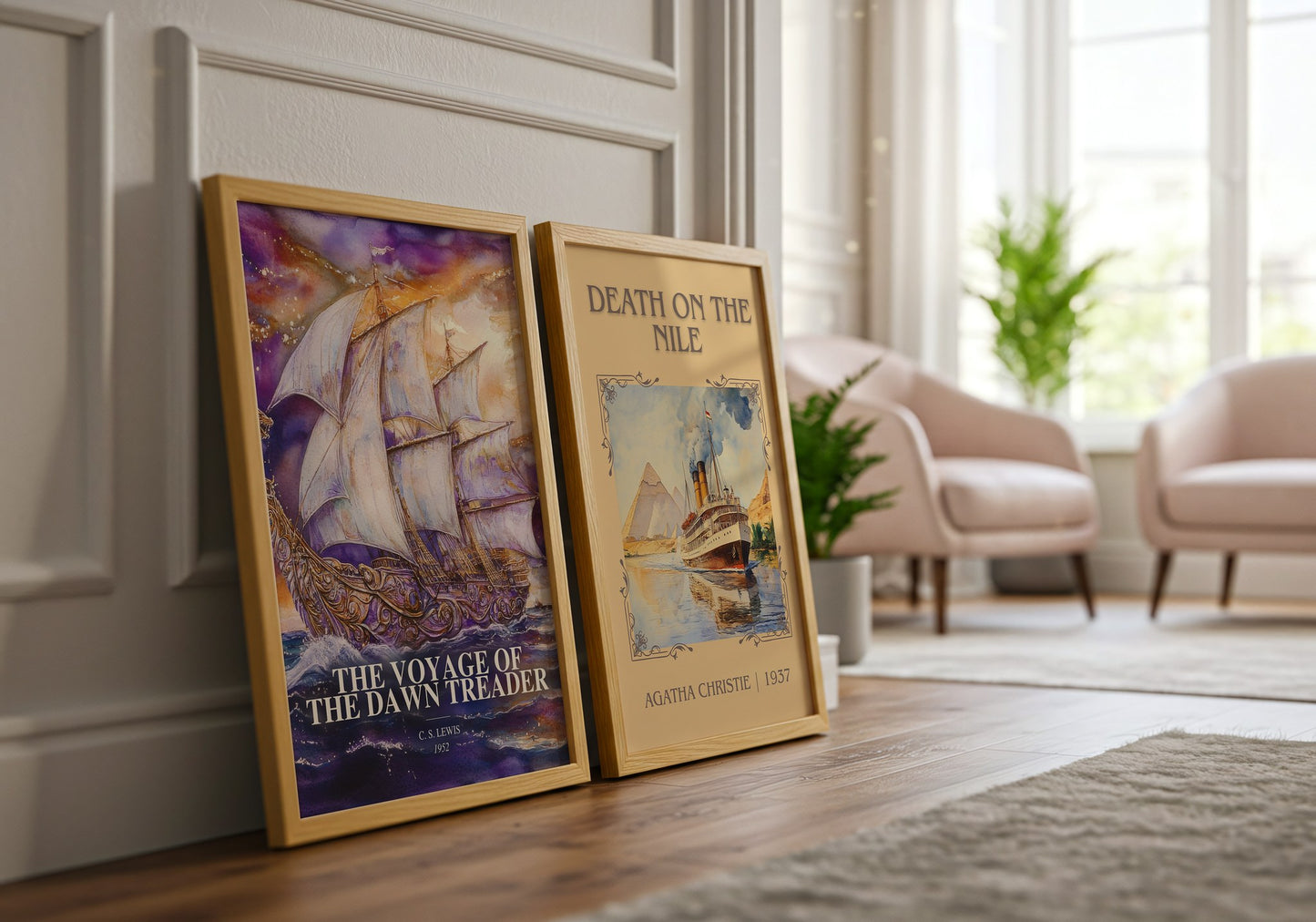 The Voyage Of The Dawn Treader watercolour print framed by window – literary home decor
