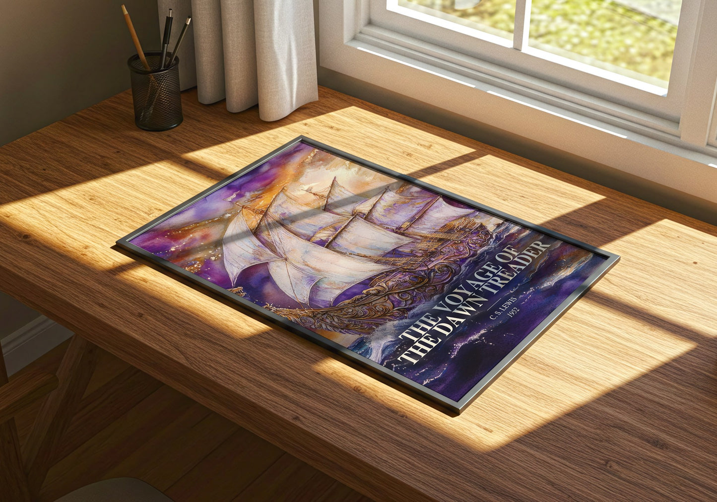 The Voyage Of The Dawn Treader watercolour book poster framed on wall – childrens wall art