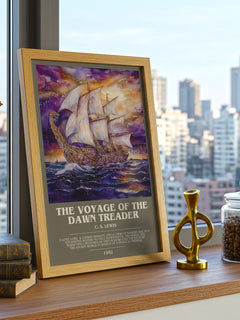 The Voyage of the Dawn Treader Bookish Wall Art by C. S. Lewis – framed print on a city-view windowsill