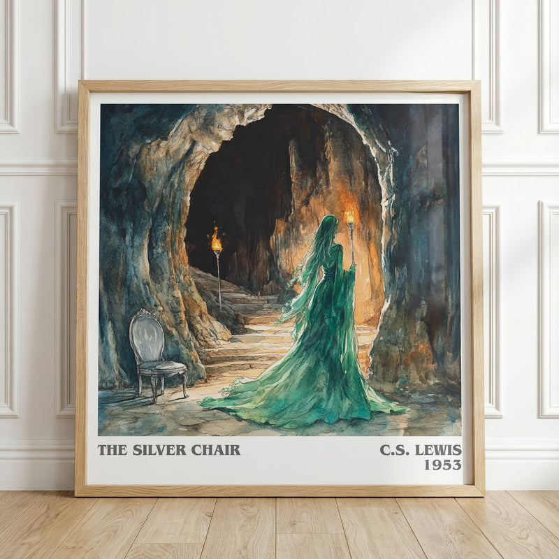 The Silver Chair literary print in frame leaning in hallway – childrens wall art