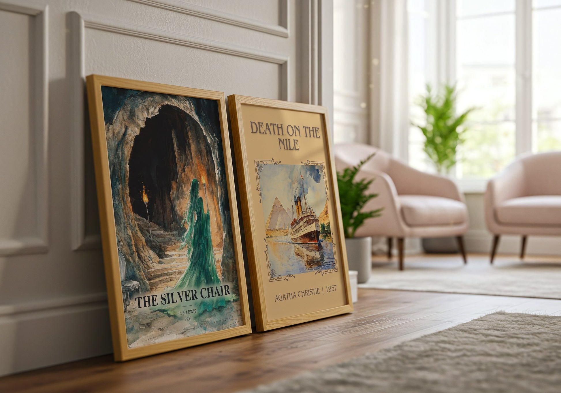 The Silver Chair watercolour print framed by window – literary home decor