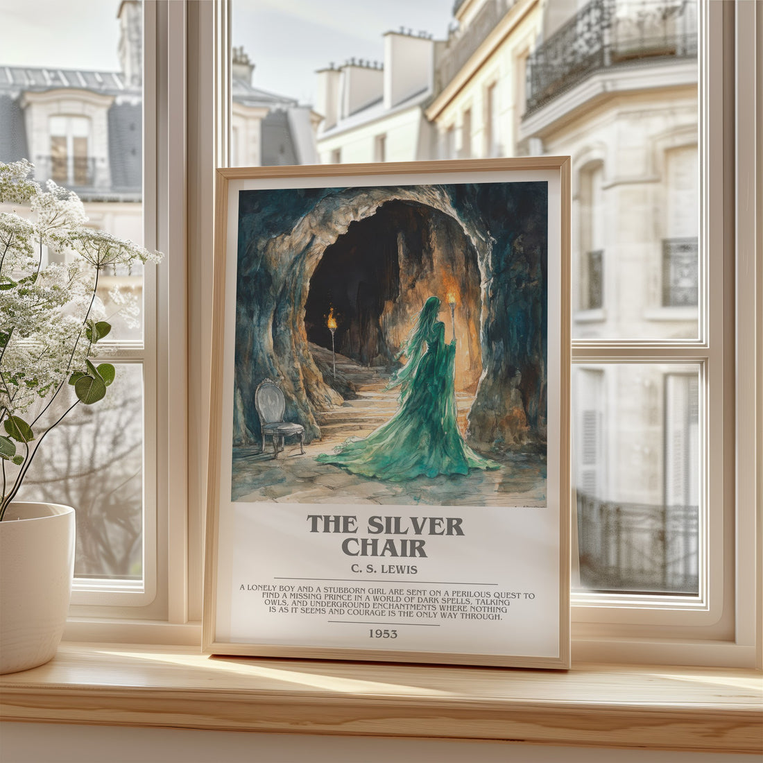 The Silver Chair Bookish Wall Art by C. S. Lewis – framed print by a bright window