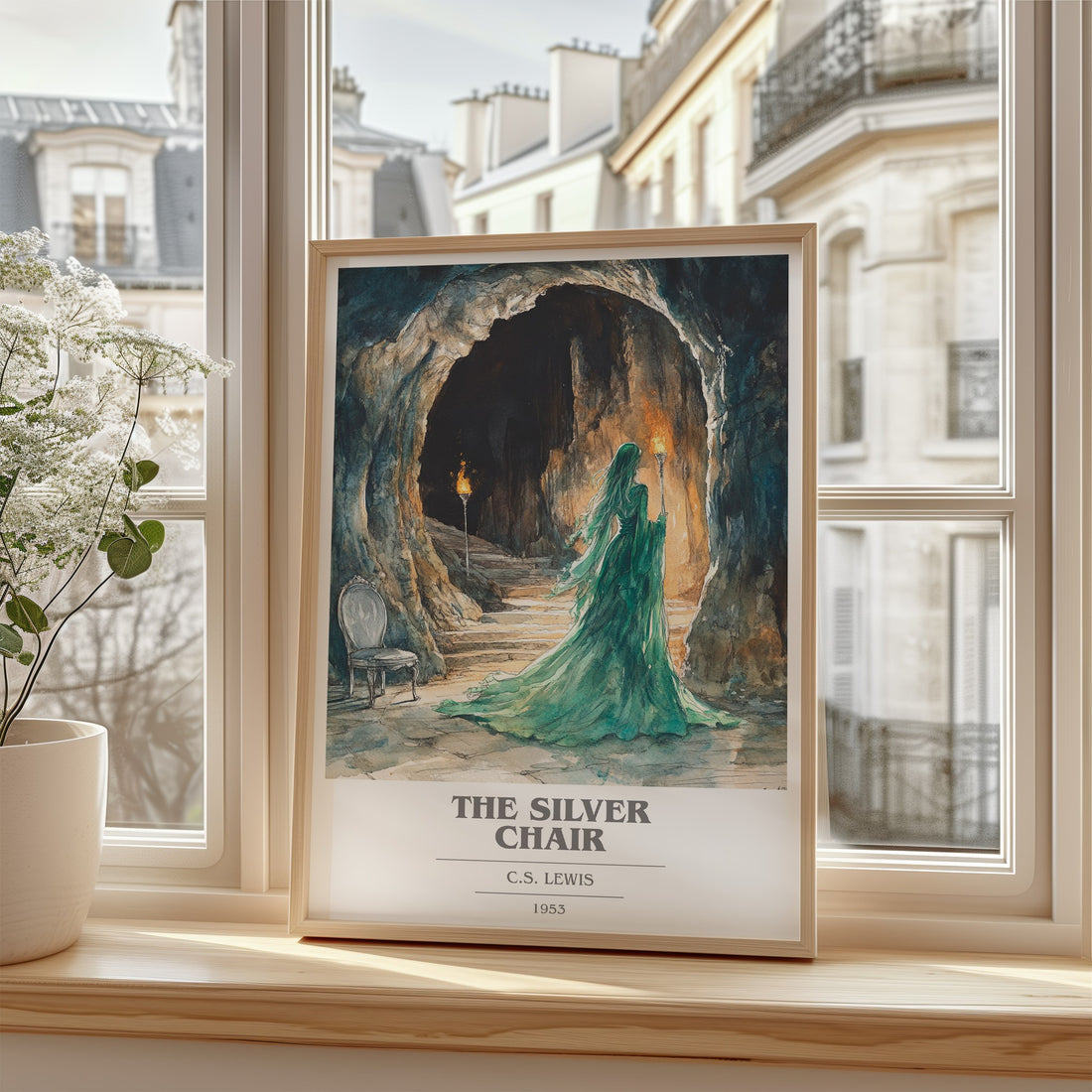 The Silver Chair Book Cover Poster by C. S. Lewis – framed print by a bright window
